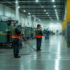 Industriële schoonmaakteam aan het werk